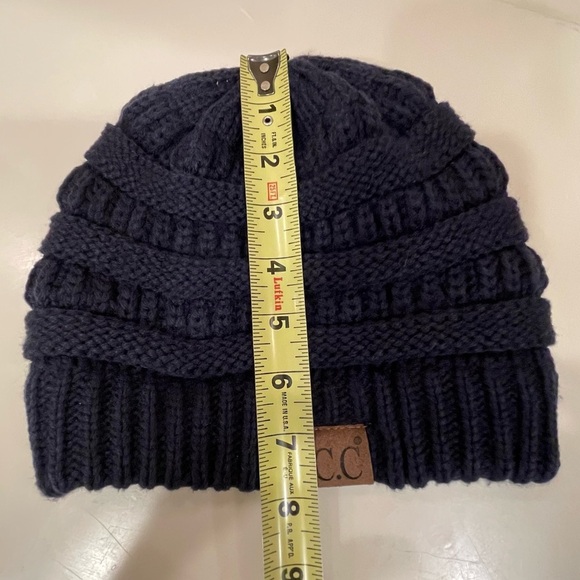 C.C Navy Unisex Chunky Soft Stretch Cable Knit Winter Hat - Picture 9 of 12